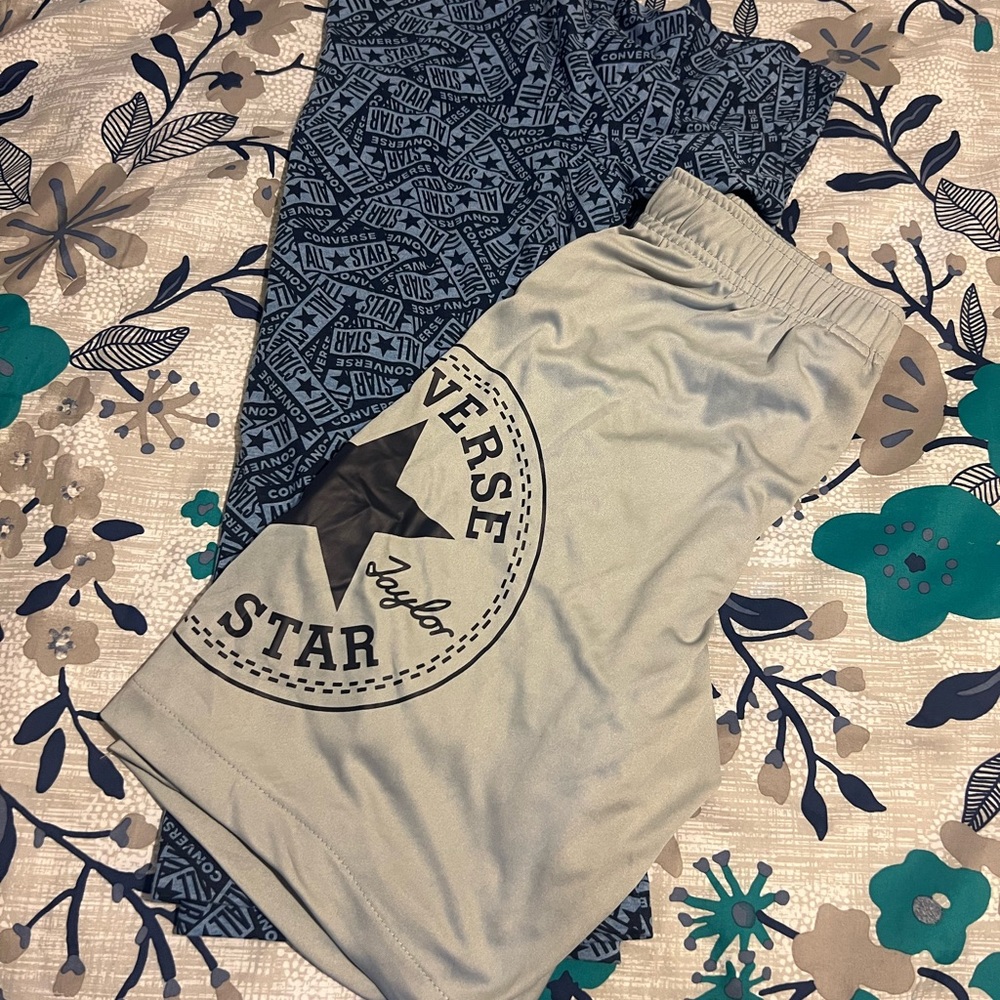 Boy’s Converse All Star 2pcs Set Grey shorts size L & Blue Tee size XL